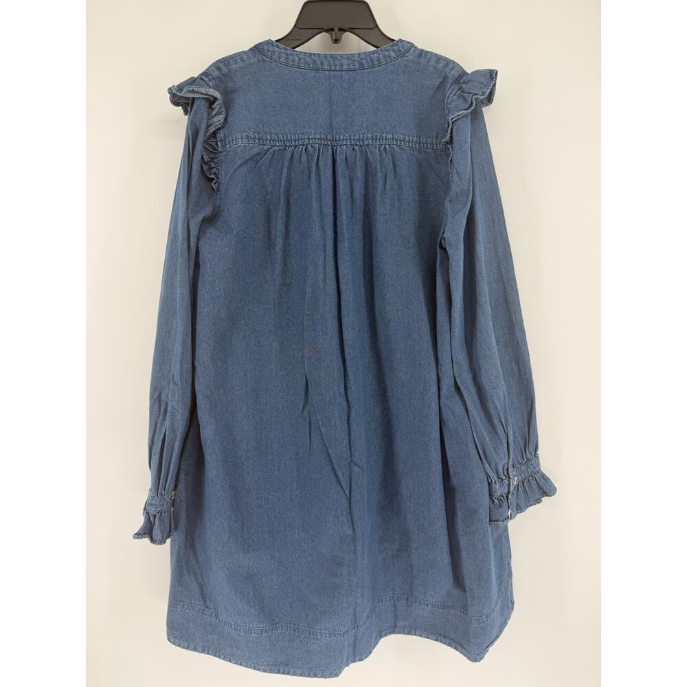Draper James Chambray Mini Dress Womens Medium Blue Denim Ruffle Cottagecore - Picture 5 of 9
